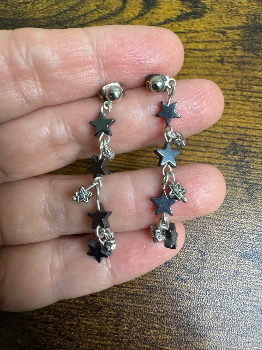 4/$20 Silver-tone Black Star Drop Earrings